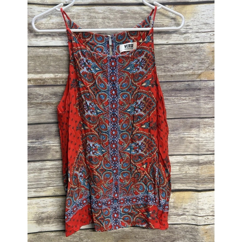 VERSE Red White Blue Paisley Sleeveless Halter‎ Blouse Tank Top Size Medium